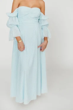 New Worth Collective Corrine Tiered Sleeve Maxi Dress with Pockets in Baby Blue - Bump Frie