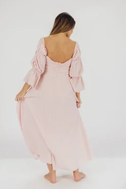 Best Worth Collective Corrine Tiered Sleeve Maxi Dress with Pockets in Ballerina Pink - Bump