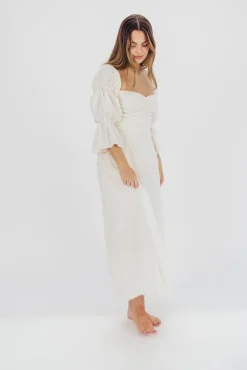 Outlet Worth Collective Corrine Tiered Sleeve Maxi Dress with Pockets in Ivory Cream - Bump Fr