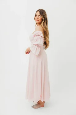 New Worth Collective Corrine Tiered Sleeve Maxi Dress with Pockets in Baby Pink - Bump Frie