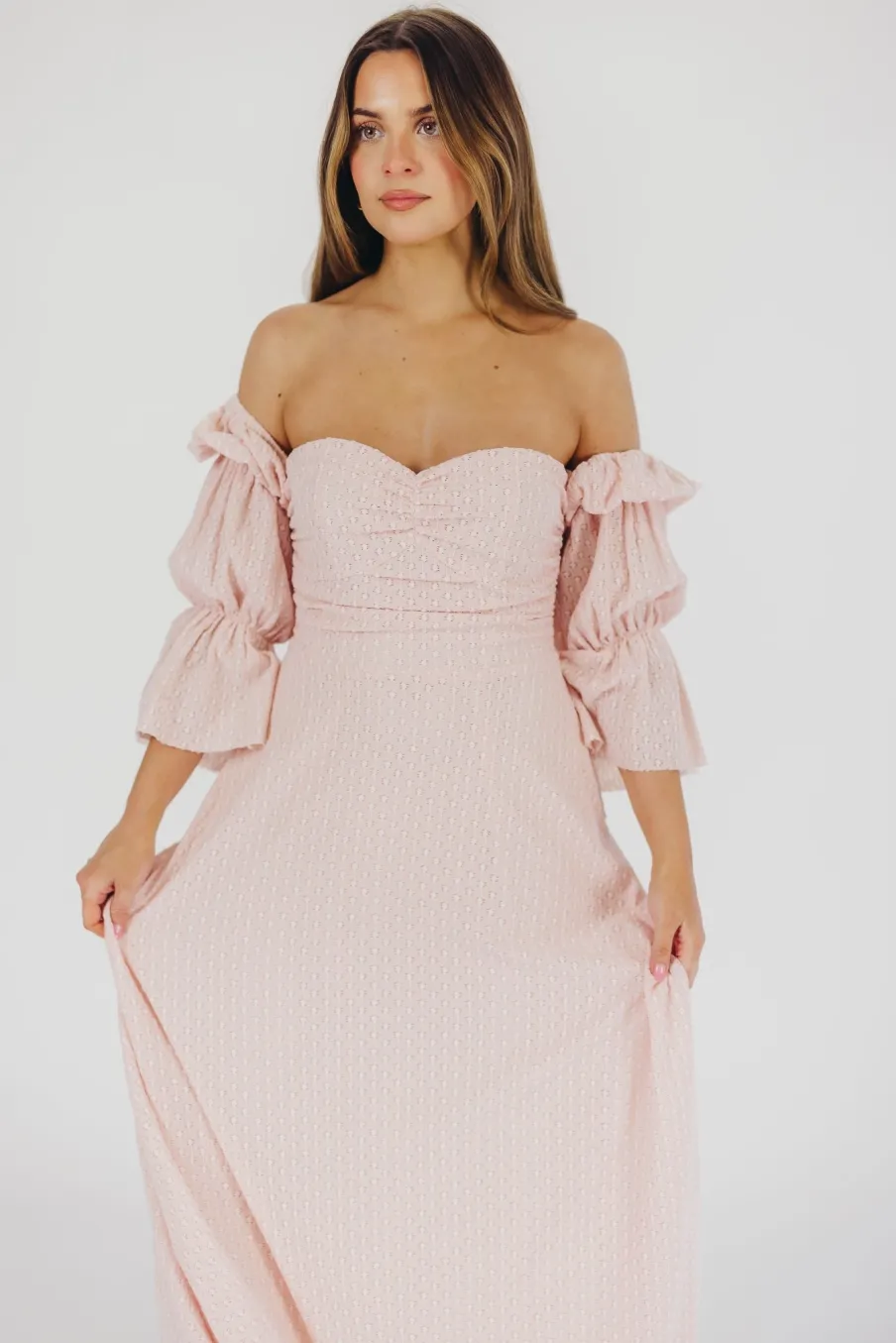 Best Worth Collective Corrine Tiered Sleeve Maxi Dress with Pockets in Ballerina Pink - Bump