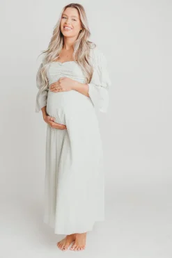 Fashion Worth Collective Corrine Tiered Sleeve Maxi Dress with Pockets in Mint - Bump Friendly