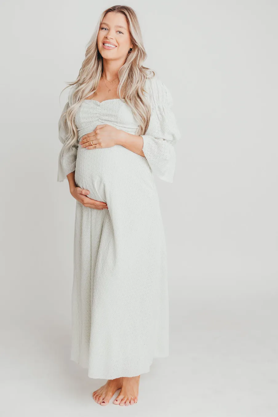 Fashion Worth Collective Corrine Tiered Sleeve Maxi Dress with Pockets in Mint - Bump Friendly