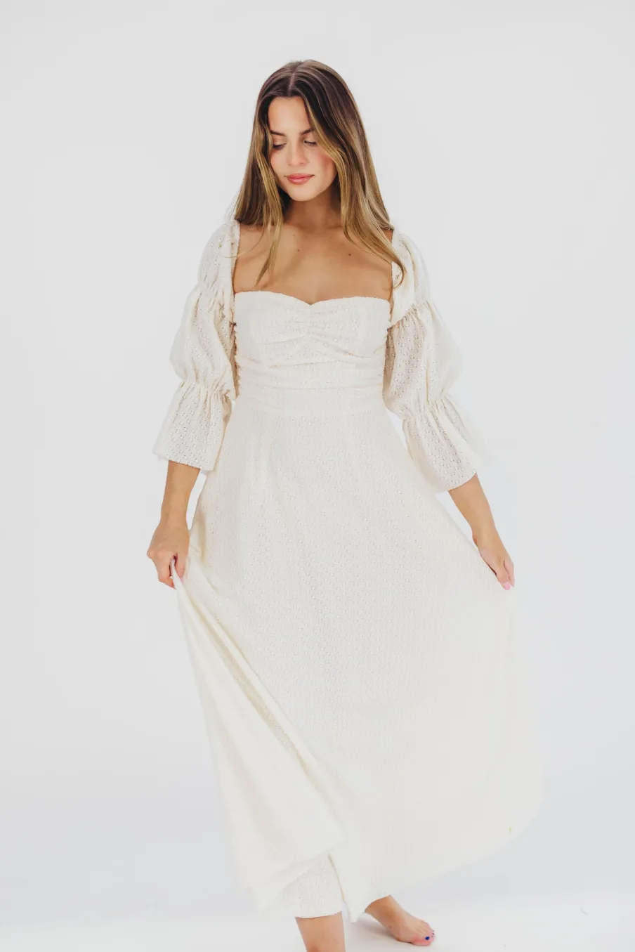 Outlet Worth Collective Corrine Tiered Sleeve Maxi Dress with Pockets in Ivory Cream - Bump Fr