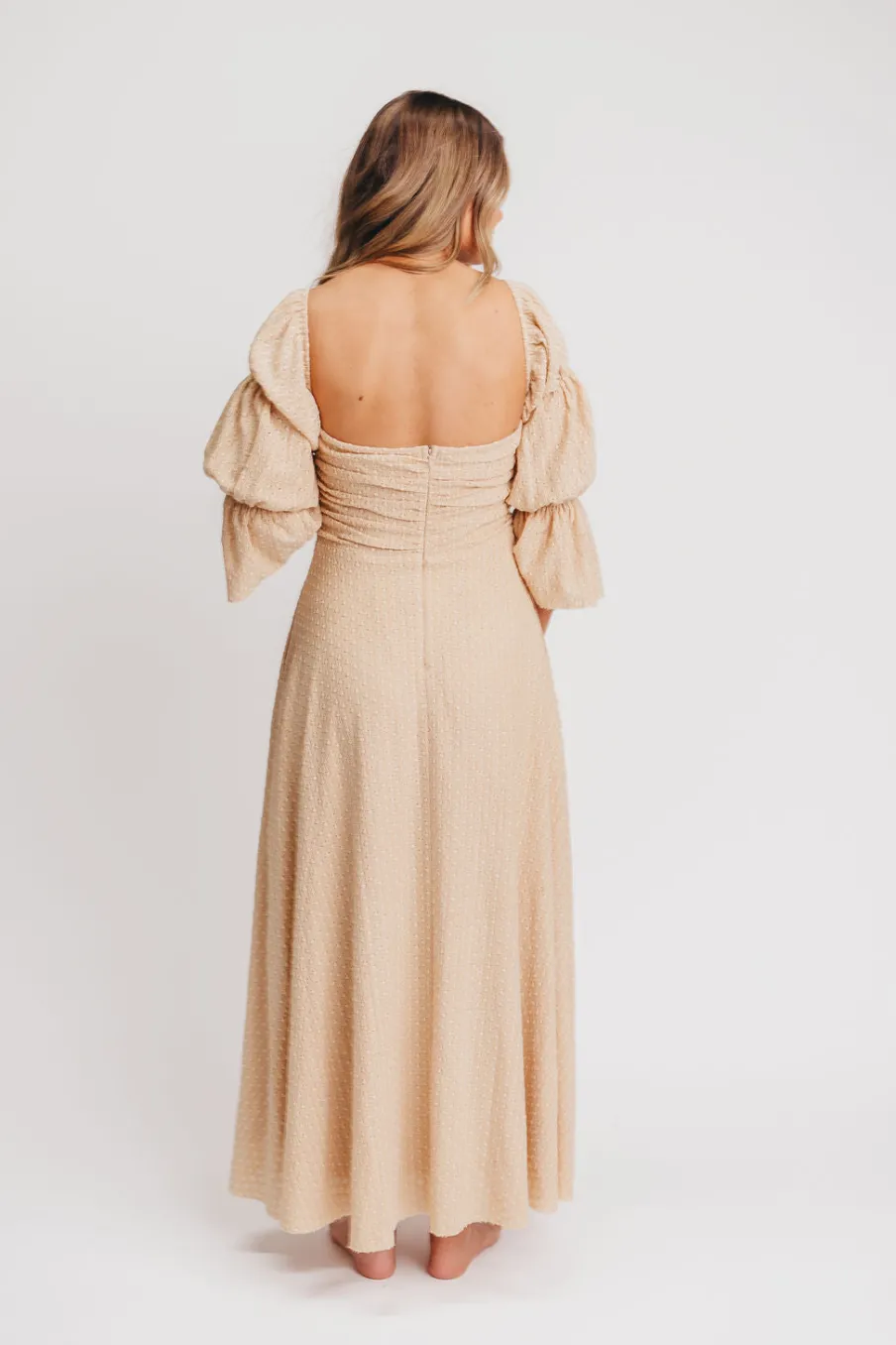 Hot Worth Collective Corrine Tiered Sleeve Maxi Dress with Pockets in Beige - Bump Friendly
