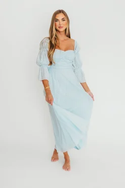 New Worth Collective Corrine Tiered Sleeve Maxi Dress with Pockets in Baby Blue - Bump Frie