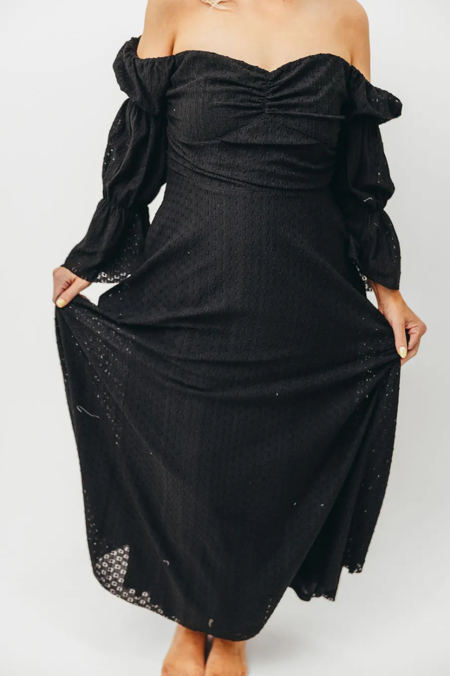 Sale Worth Collective Corrine Tiered Sleeve Maxi Dress with Pockets in Black - Bump Friendly