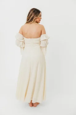 Outlet Worth Collective Corrine Tiered Sleeve Maxi Dress with Pockets in Butter Yellow - Bump