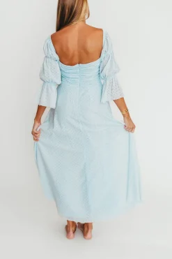New Worth Collective Corrine Tiered Sleeve Maxi Dress with Pockets in Baby Blue - Bump Frie