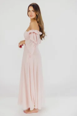 Best Worth Collective Corrine Tiered Sleeve Maxi Dress with Pockets in Ballerina Pink - Bump