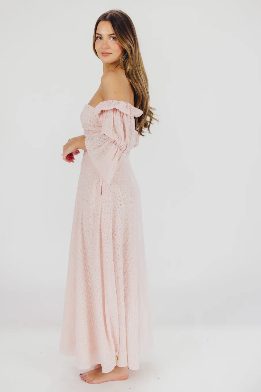 Best Worth Collective Corrine Tiered Sleeve Maxi Dress with Pockets in Ballerina Pink - Bump