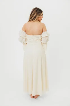 Outlet Worth Collective Corrine Tiered Sleeve Maxi Dress with Pockets in Butter Yellow - Bump