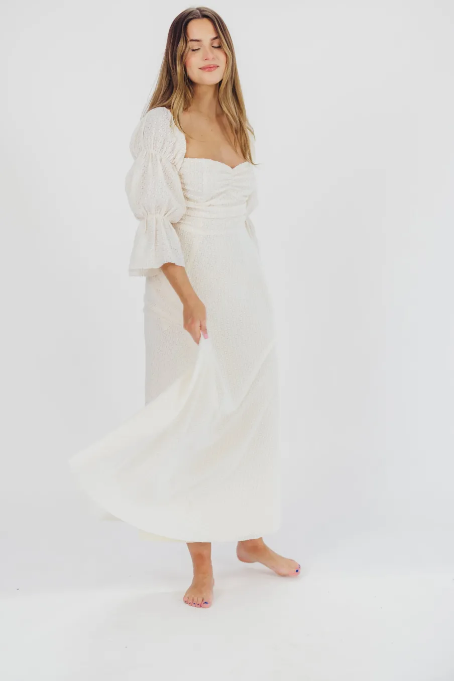 Outlet Worth Collective Corrine Tiered Sleeve Maxi Dress with Pockets in Ivory Cream - Bump Fr