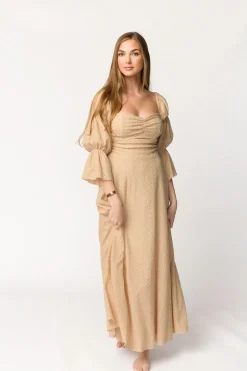 Hot Worth Collective Corrine Tiered Sleeve Maxi Dress with Pockets in Beige - Bump Friendly