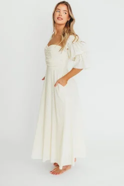 Outlet Worth Collective Corrine Tiered Sleeve Maxi Dress with Pockets in Butter Yellow - Bump