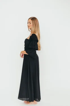 Sale Worth Collective Corrine Tiered Sleeve Maxi Dress with Pockets in Black - Bump Friendly