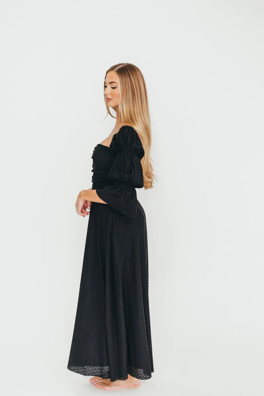 Sale Worth Collective Corrine Tiered Sleeve Maxi Dress with Pockets in Black - Bump Friendly