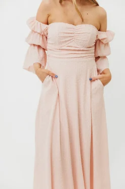 Best Worth Collective Corrine Tiered Sleeve Maxi Dress with Pockets in Ballerina Pink - Bump
