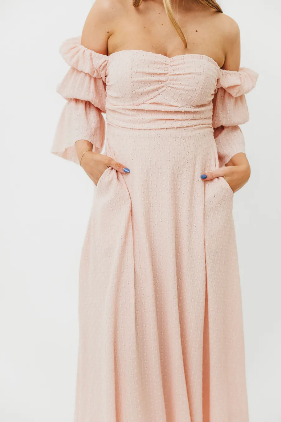 Best Worth Collective Corrine Tiered Sleeve Maxi Dress with Pockets in Ballerina Pink - Bump