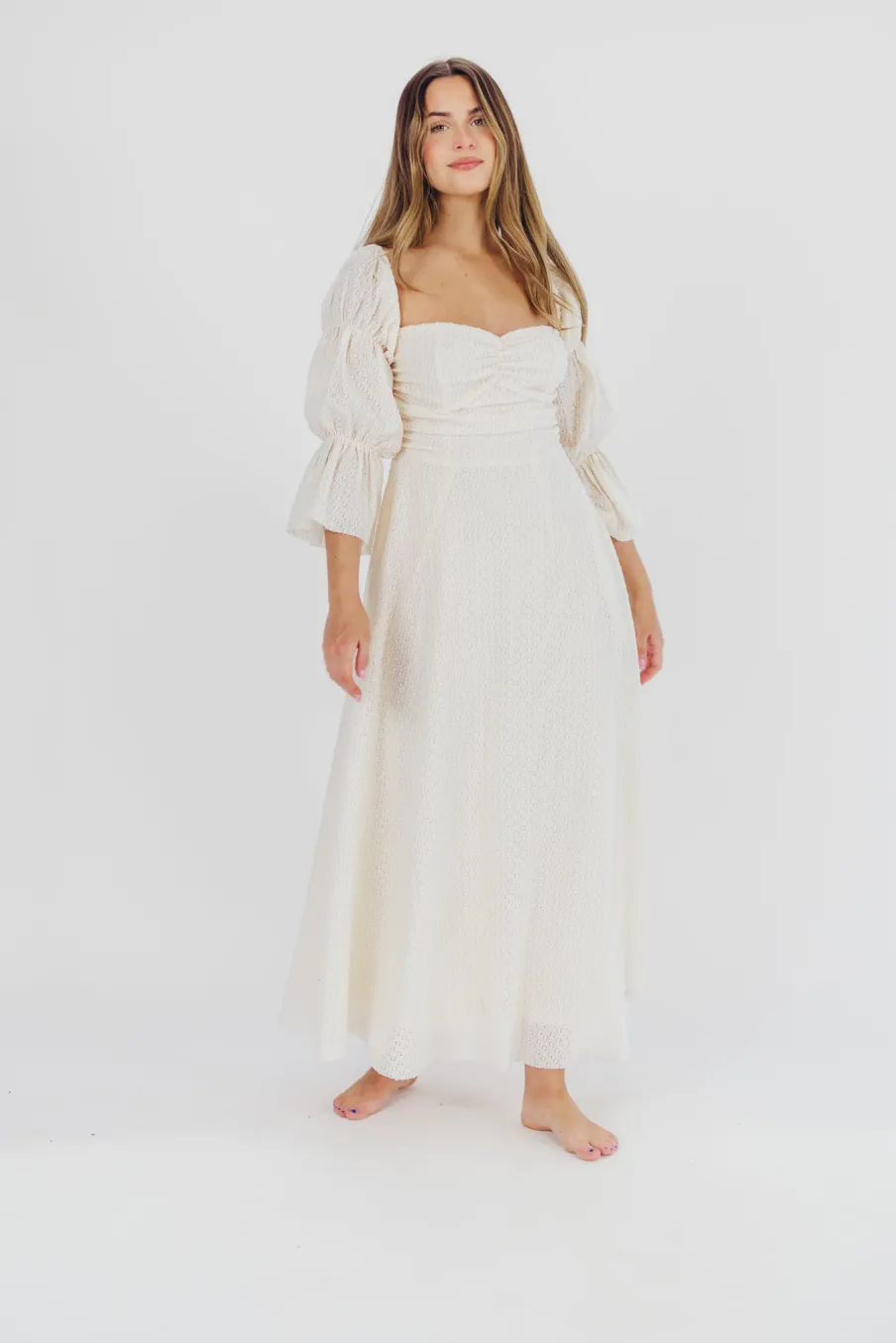 Outlet Worth Collective Corrine Tiered Sleeve Maxi Dress with Pockets in Ivory Cream - Bump Fr