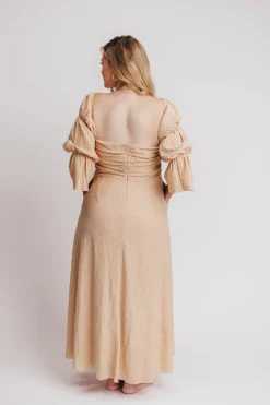 Hot Worth Collective Corrine Tiered Sleeve Maxi Dress with Pockets in Beige - Bump Friendly