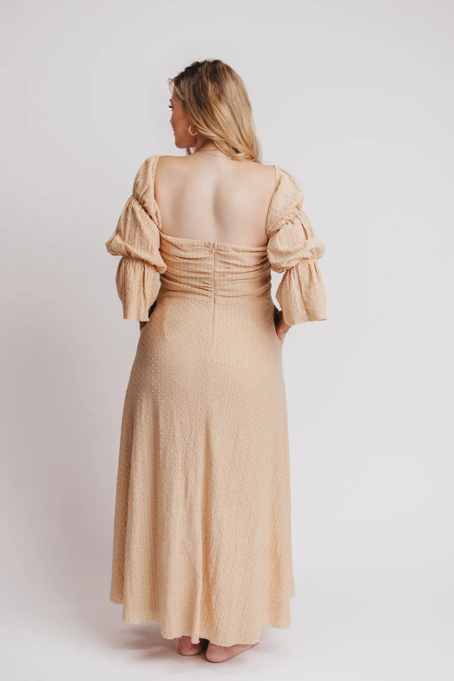 Hot Worth Collective Corrine Tiered Sleeve Maxi Dress with Pockets in Beige - Bump Friendly