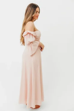 Best Worth Collective Corrine Tiered Sleeve Maxi Dress with Pockets in Ballerina Pink - Bump