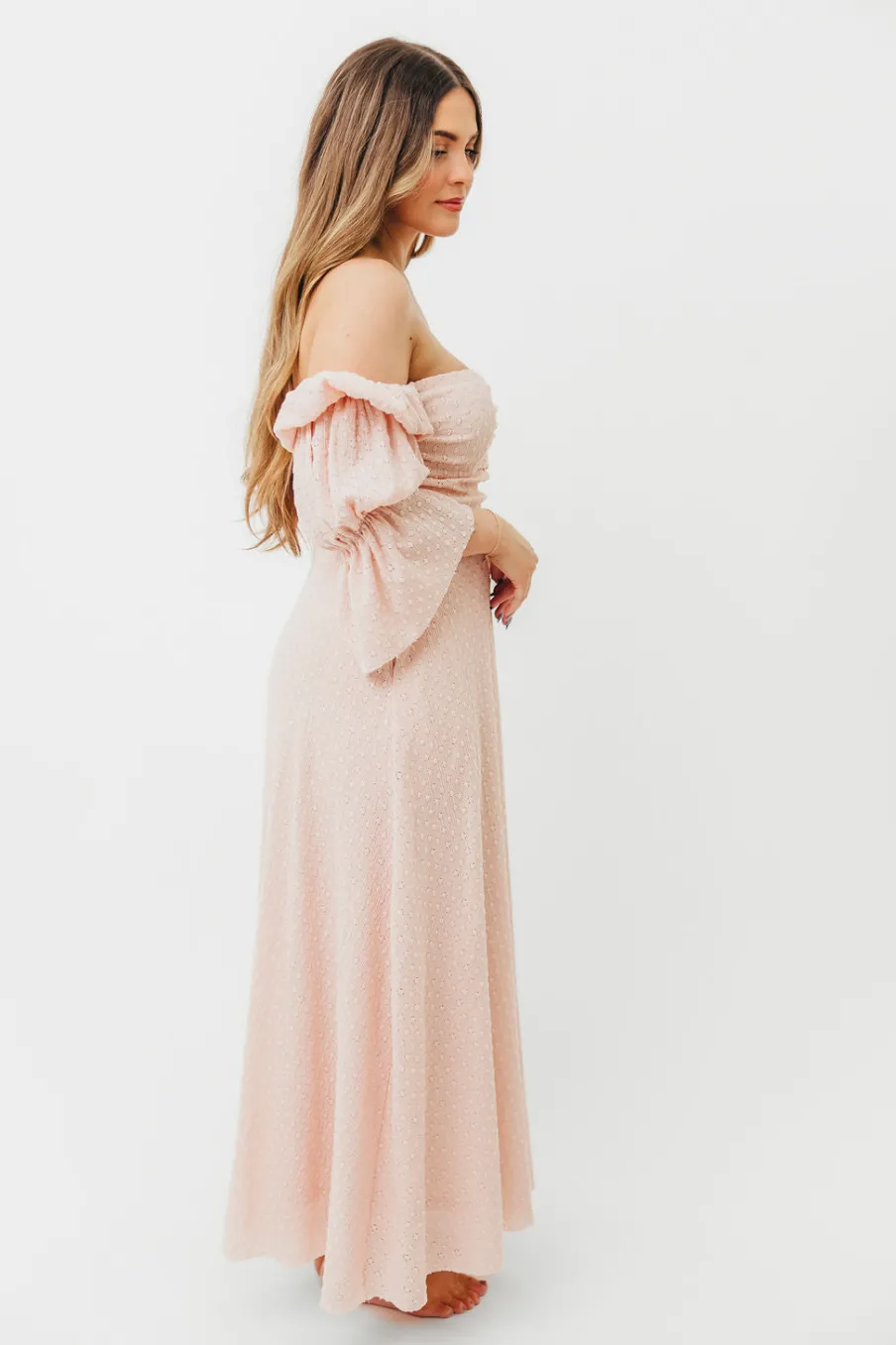 Best Worth Collective Corrine Tiered Sleeve Maxi Dress with Pockets in Ballerina Pink - Bump