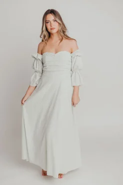 Fashion Worth Collective Corrine Tiered Sleeve Maxi Dress with Pockets in Mint - Bump Friendly
