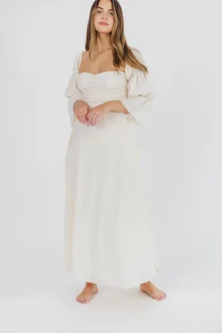 Outlet Worth Collective Corrine Tiered Sleeve Maxi Dress with Pockets in Ivory Cream - Bump Fr