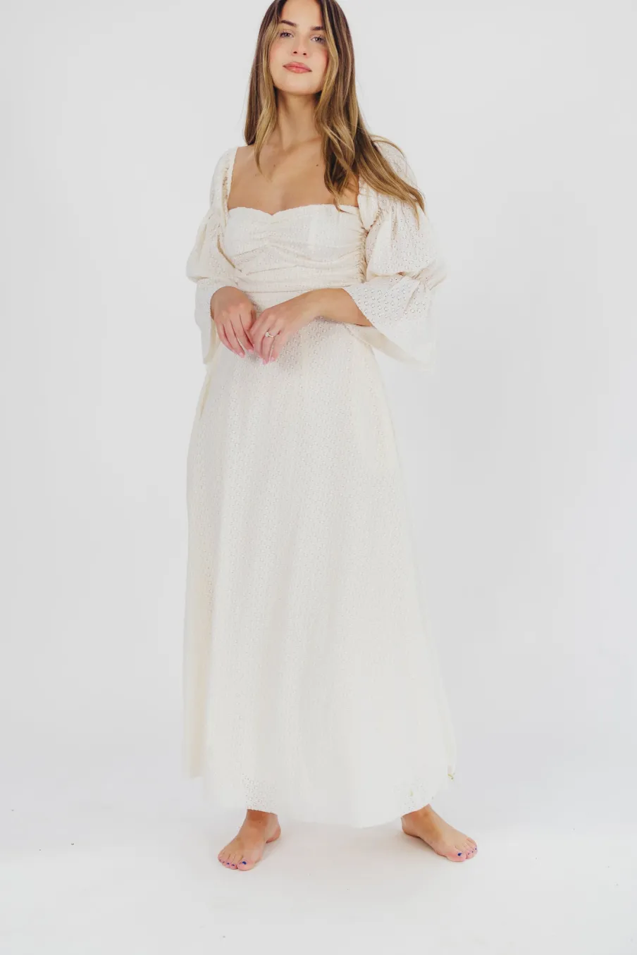 Outlet Worth Collective Corrine Tiered Sleeve Maxi Dress with Pockets in Ivory Cream - Bump Fr