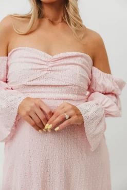 New Worth Collective Corrine Tiered Sleeve Maxi Dress with Pockets in Baby Pink - Bump Frie