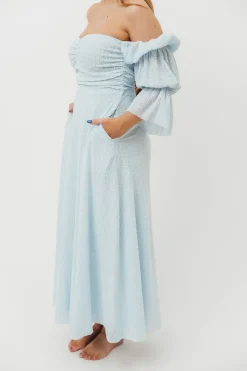 New Worth Collective Corrine Tiered Sleeve Maxi Dress with Pockets in Baby Blue - Bump Frie