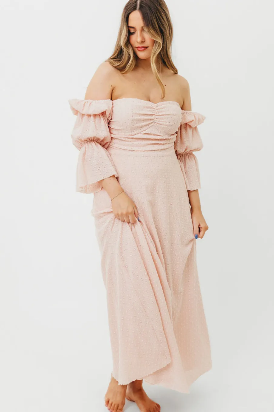 Best Worth Collective Corrine Tiered Sleeve Maxi Dress with Pockets in Ballerina Pink - Bump