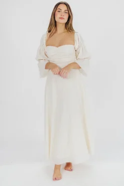 Outlet Worth Collective Corrine Tiered Sleeve Maxi Dress with Pockets in Ivory Cream - Bump Fr