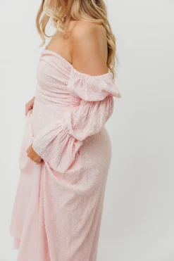 New Worth Collective Corrine Tiered Sleeve Maxi Dress with Pockets in Baby Pink - Bump Frie