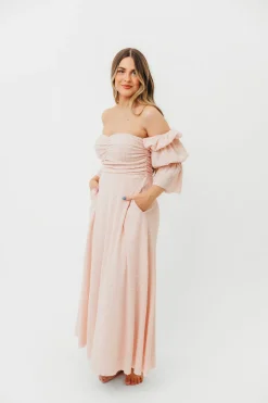 Best Worth Collective Corrine Tiered Sleeve Maxi Dress with Pockets in Ballerina Pink - Bump