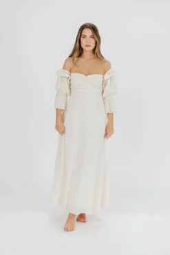 Outlet Worth Collective Corrine Tiered Sleeve Maxi Dress with Pockets in Ivory Cream - Bump Fr