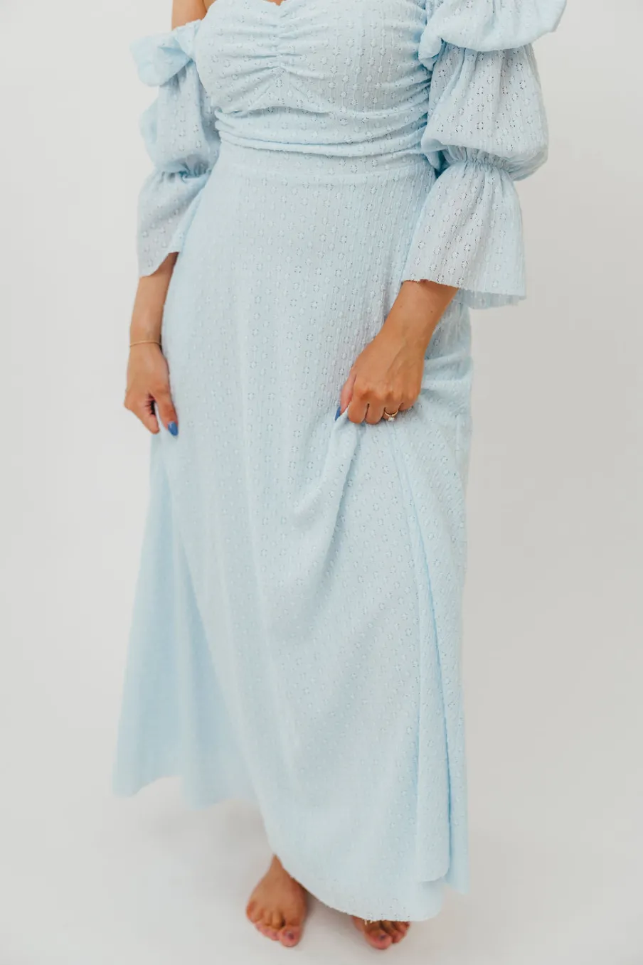 New Worth Collective Corrine Tiered Sleeve Maxi Dress with Pockets in Baby Blue - Bump Frie