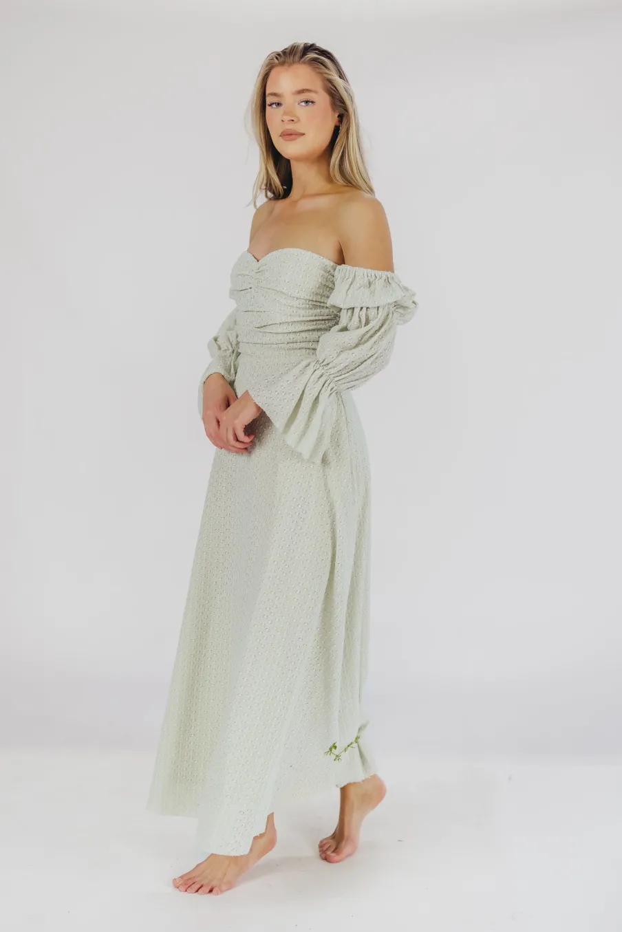 Fashion Worth Collective Corrine Tiered Sleeve Maxi Dress with Pockets in Mint - Bump Friendly
