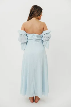 New Worth Collective Corrine Tiered Sleeve Maxi Dress with Pockets in Baby Blue - Bump Frie