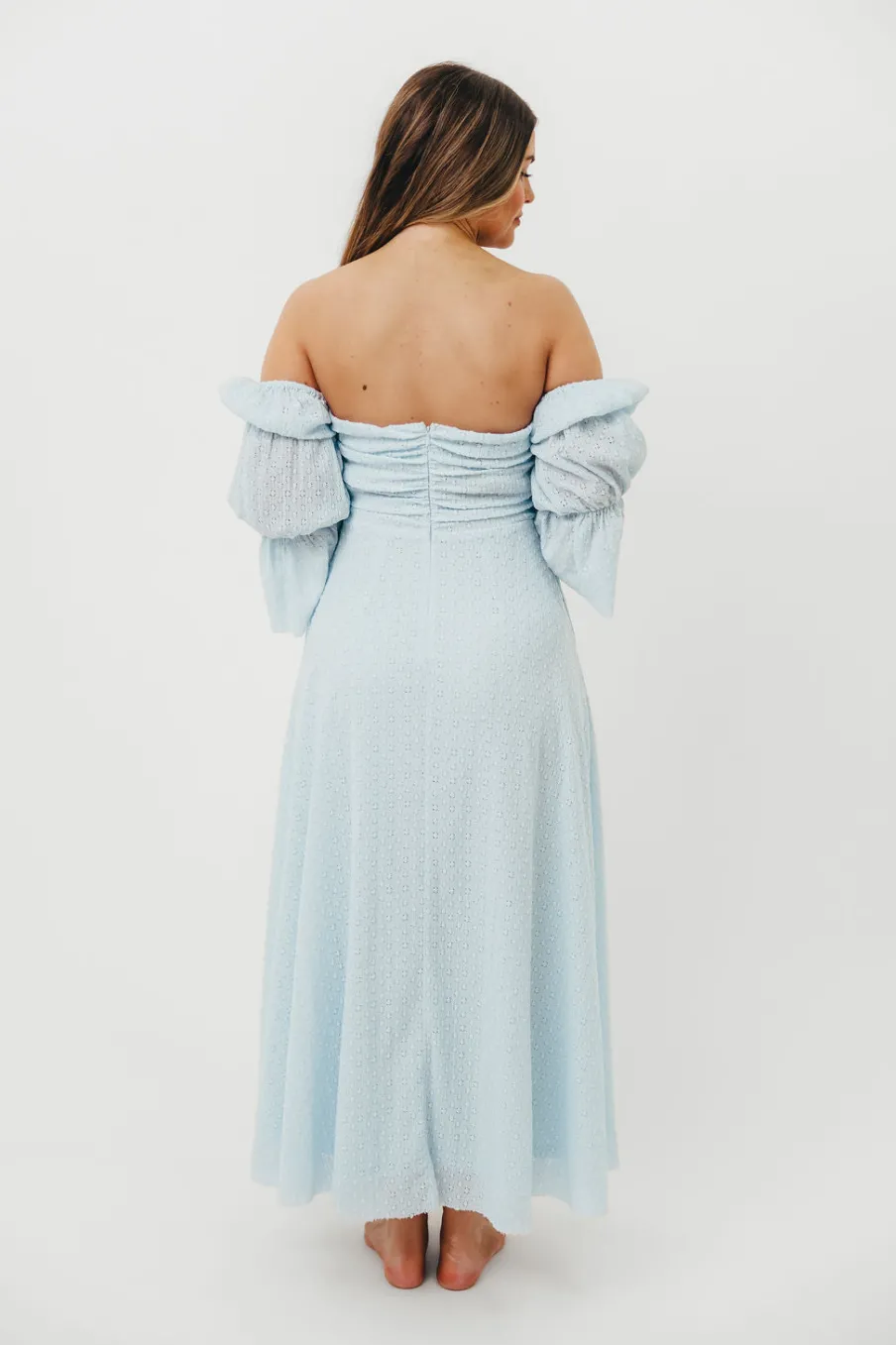 New Worth Collective Corrine Tiered Sleeve Maxi Dress with Pockets in Baby Blue - Bump Frie