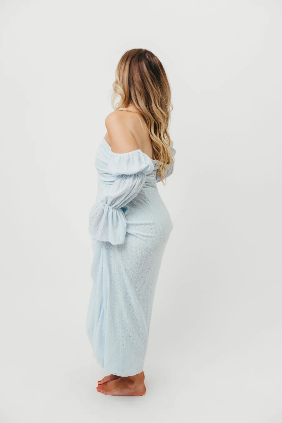 New Worth Collective Corrine Tiered Sleeve Maxi Dress with Pockets in Baby Blue - Bump Frie
