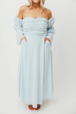 New Worth Collective Corrine Tiered Sleeve Maxi Dress with Pockets in Baby Blue - Bump Frie