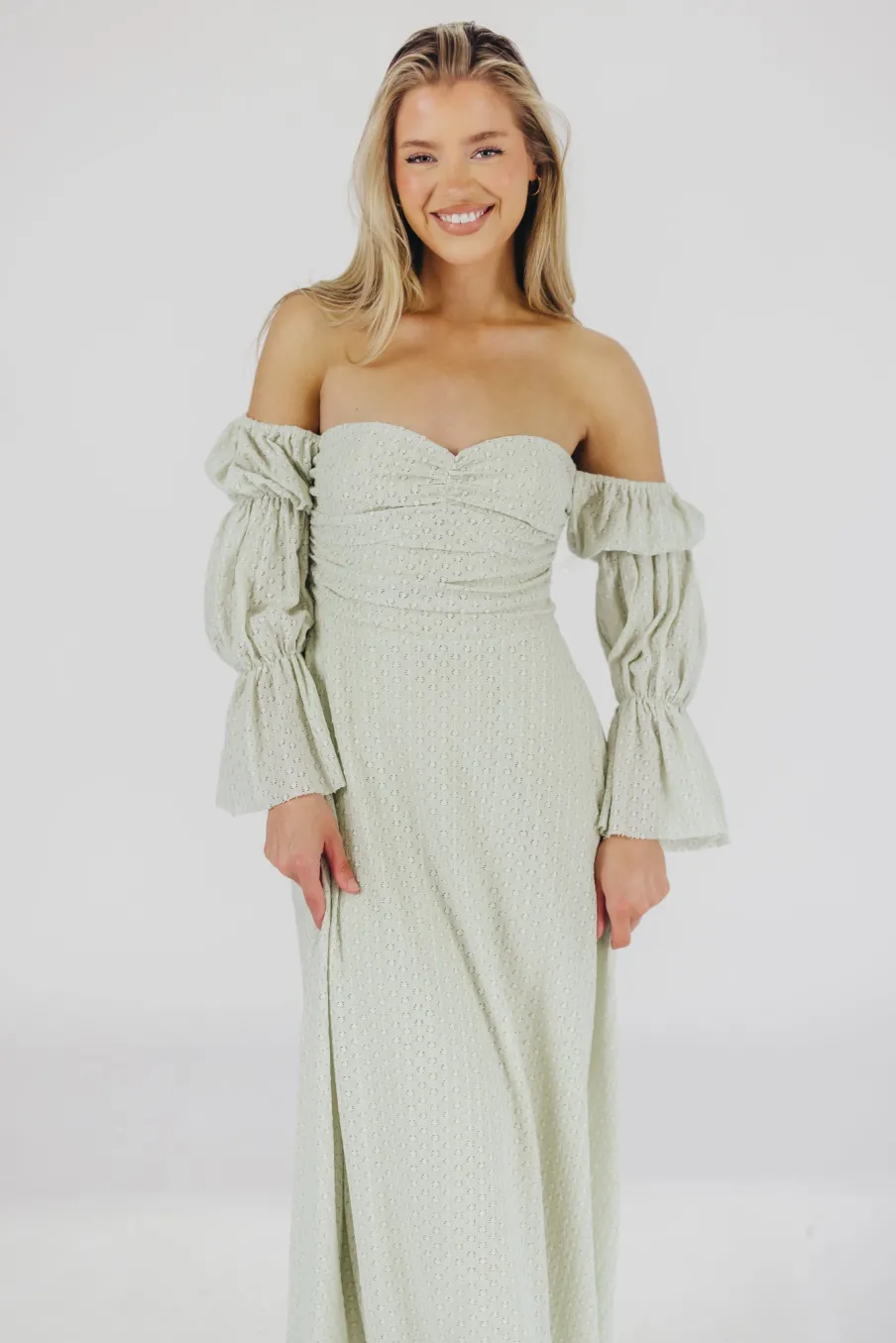 Fashion Worth Collective Corrine Tiered Sleeve Maxi Dress with Pockets in Mint - Bump Friendly