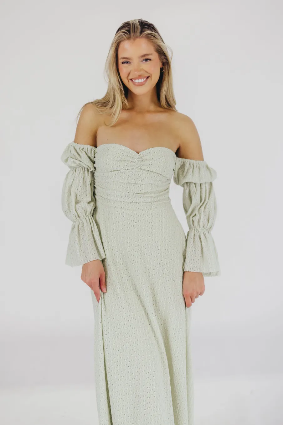 Fashion Worth Collective Corrine Tiered Sleeve Maxi Dress with Pockets in Mint - Bump Friendly