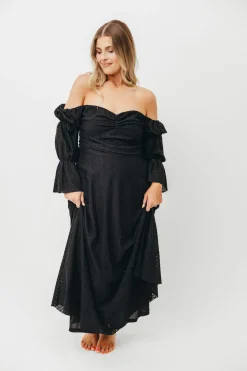 Sale Worth Collective Corrine Tiered Sleeve Maxi Dress with Pockets in Black - Bump Friendly