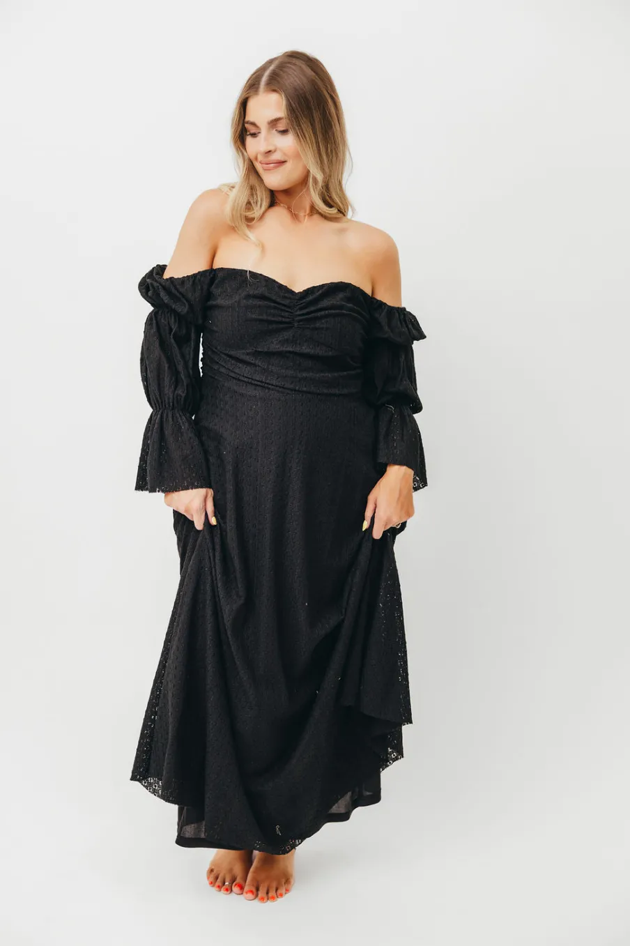 Sale Worth Collective Corrine Tiered Sleeve Maxi Dress with Pockets in Black - Bump Friendly