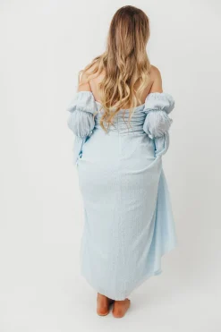 New Worth Collective Corrine Tiered Sleeve Maxi Dress with Pockets in Baby Blue - Bump Frie
