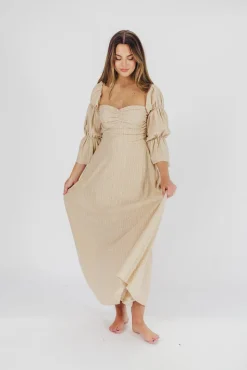 Hot Worth Collective Corrine Tiered Sleeve Maxi Dress with Pockets in Beige - Bump Friendly